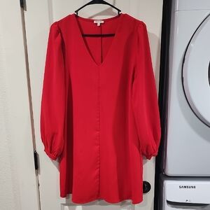 JODIFL Red Mini Dress V-Neck Long With Bubble Sleeve Red Size S